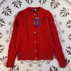Polo by Ralph Lauren Red Cable Knit Cardigan